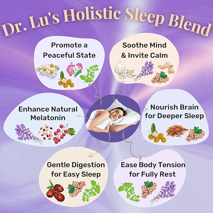 Dr. Lu’s Happy Sleep Tea | 100% Natural Calming Tea for Stress Relief | Bedtime Tea for Fast, Deep, Restful Sleep | Handcrafted Sleepy Tea with Chamomile, Lavender, Lemon Balm & 8 More Relaxing Herbs
