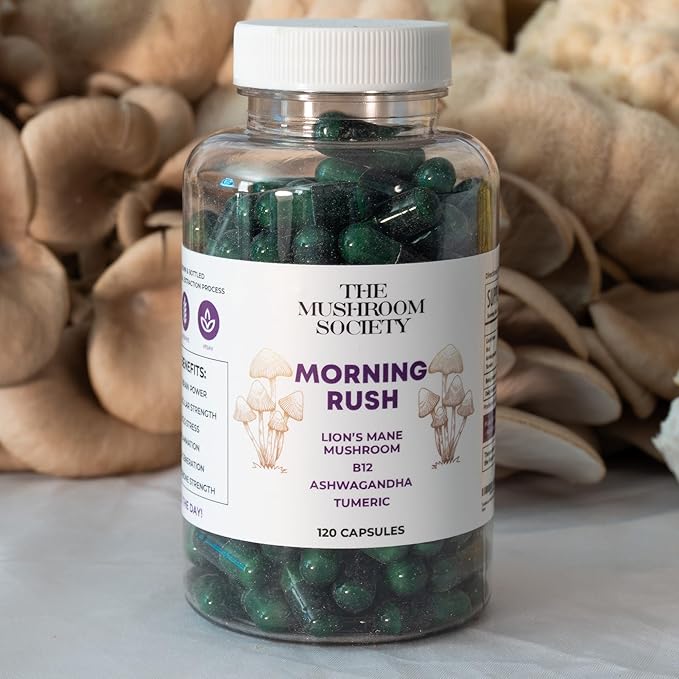 Morning Rush - Lion’s Mane, Turmeric & Ashwagandha Extract Blend - Mushroom Supplement for Focus & Energy Support - 120 Capsules