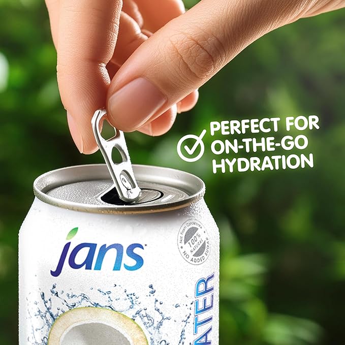 Coconut Water with Pulp, Coconut Water Bulk Pack16.5 Ounce (Pack of 12) by Jans | 100% Pure & NO Sugar Added, Non-GMO, Not From Concentrate | Refreshing Taste of the Tropics, Agua de Coco