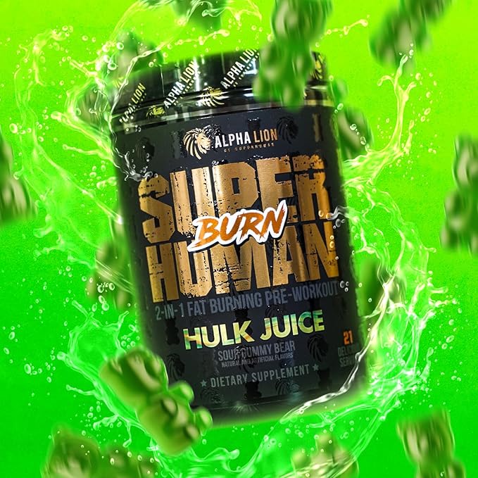 ALPHA LION Superhuman Burn – 2 in 1 Metabolism Booster Pre Workout and Thermogenic Fat Burner for Men – Appetite Suppressant and Weight Loss Supplement (21 Servings, Hulk Juice)