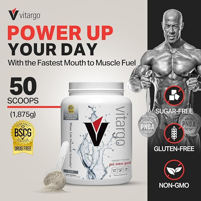 Vitargo Carbohydrate Powder, 2X Faster Absorbing, 4.4 LB Plain, Pre, Intra & Post, Sugar-Free Complex Carb Powder for Recovery, Endurance & Muscle Gain, Made in USA