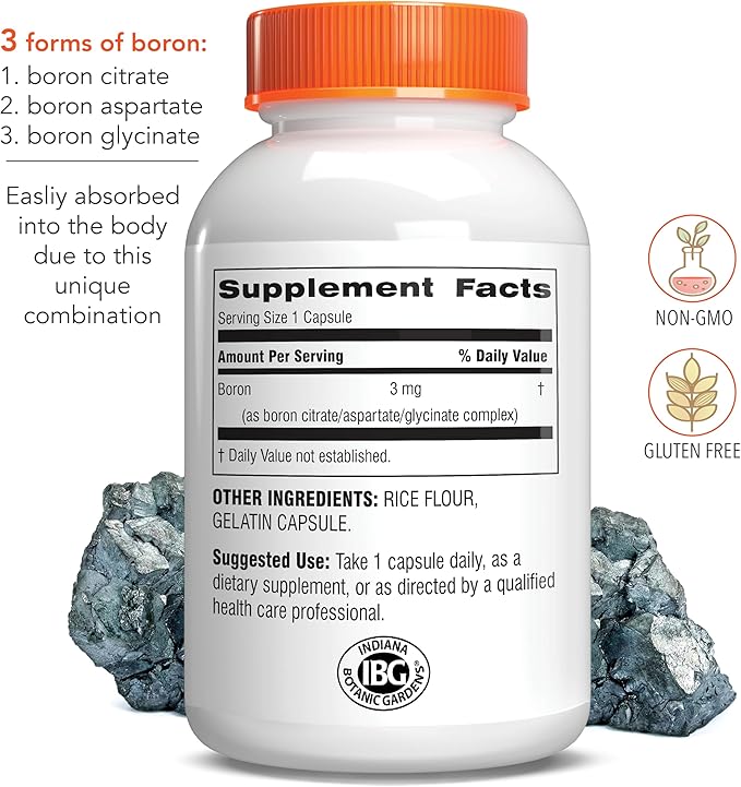 Botanic Choice Super Boron Complex (3mg) - Promotes Bone & Prostate Health by Metabolizing Calcium & Magnesium - 3 Forms of Boron for Men & Women - 2 Pack