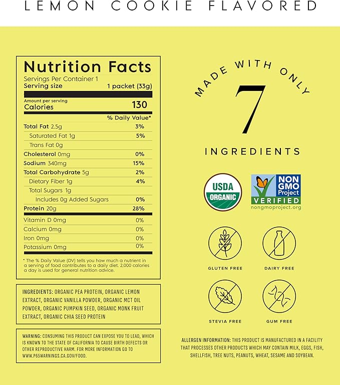 Truvani Vegan Pea Protein Powder | Lemon Cookie | 20g Organic Plant Based Protein | 10 Travel Packets | Keto | Gluten & Dairy Free | Low Carb | No Added Sugar