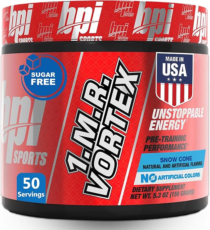 BPI Sports 1.M.R Vortex Pre Workout Powder – High Stim Preworkout for Men & Women with Glycerol, Caffeine, Niacin, and Herbal Extracts – Energy, Focus & Endurance – Snow Cone Flavor – 50 Servings