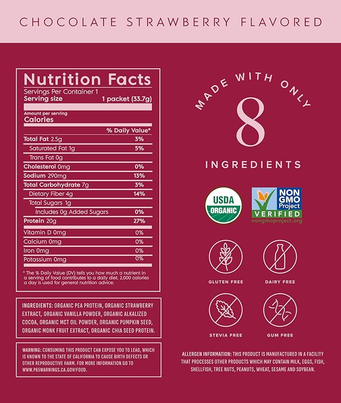 Truvani Vegan Pea Protein Powder | Chocolate Strawberry | 20g Organic Plant Based Protein | 10 Travel Packets | Keto | Gluten & Dairy Free | Low Carb | No Added Sugar