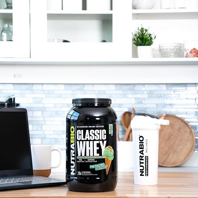 NutraBio Classic Whey Protein Powder- 25G Protein Per Scoop - Full-Spectrum Amino Acid Profile - No Fillers, Artificial Colors, Preservatives - (Pistachio Delight, 2 Pounds)