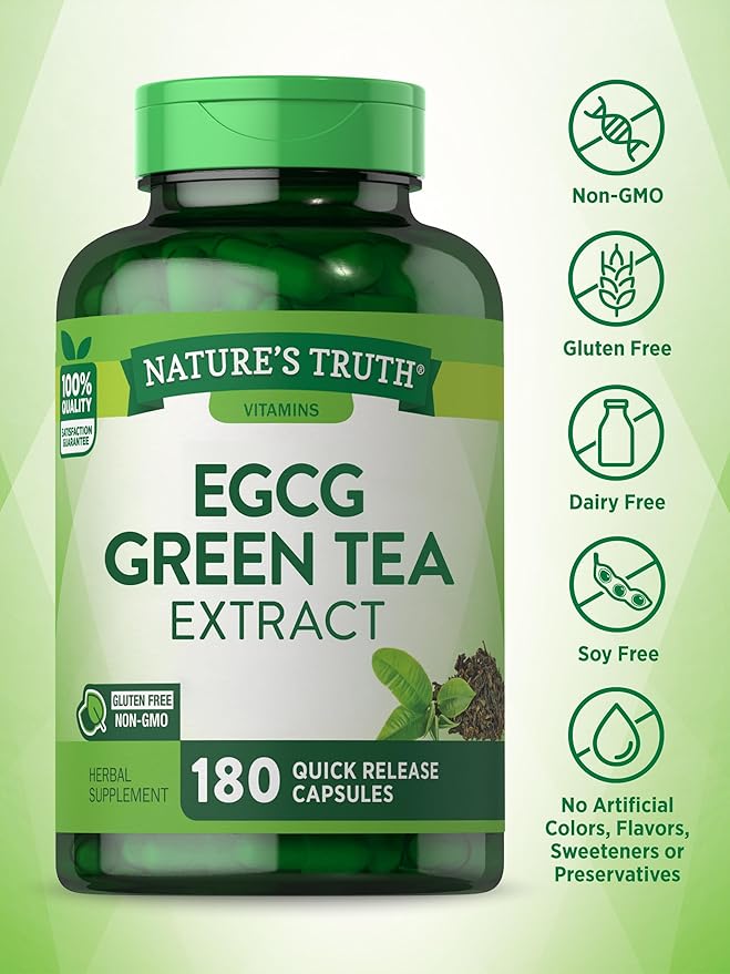 Nature's Truth EGCG Green Tea Extract Capsules | 180 Pills | Non-GMO & Gluten Free Supplement
