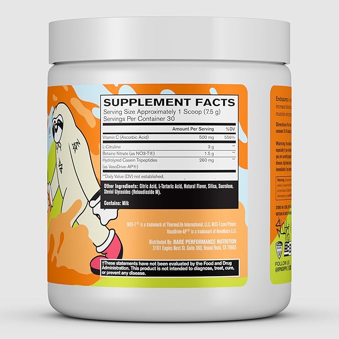 BARE PERFORMANCE NUTRITION, BPN EndoPump Pre-Workout Muscle Pump Enhancer w/L-Citrulline, Increased Blood Flow/Oxygen Transport to Muscles, 30 Servings, Mango