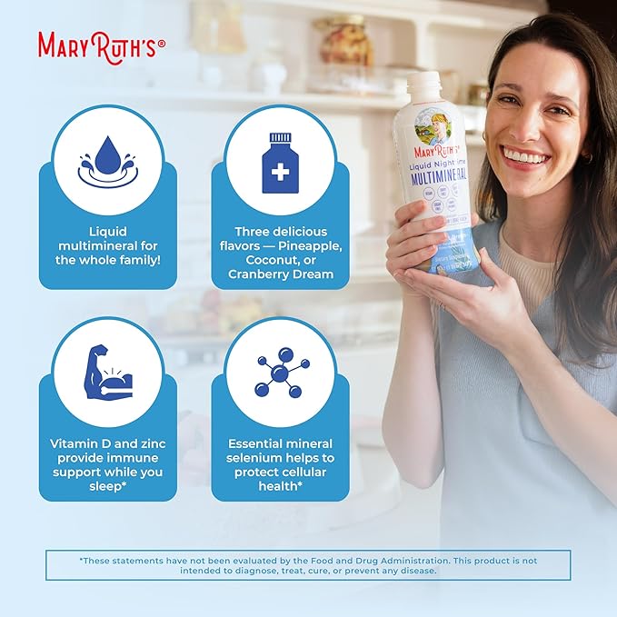 MaryRuth's Liquid Nighttime Multimineral | NO Melatonin | Bedtime Routine | Magnesium Citrate | Calcium | Zinc | Vitamin D3| Available in 4 Flavors | Vegan | Sugar Free | Gluten Free | 32 Oz