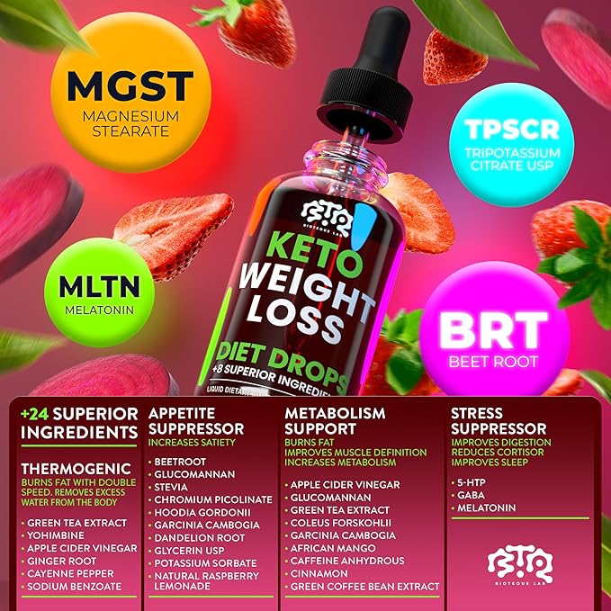 Keto Weight Loss Diet Drops, Natural Appetite Suppressant, Fat Burner for Women and Men with Apple Cider, Green Coffee Bean Extract, Cinnamon, Cayenne Pepper Metabolism Booster