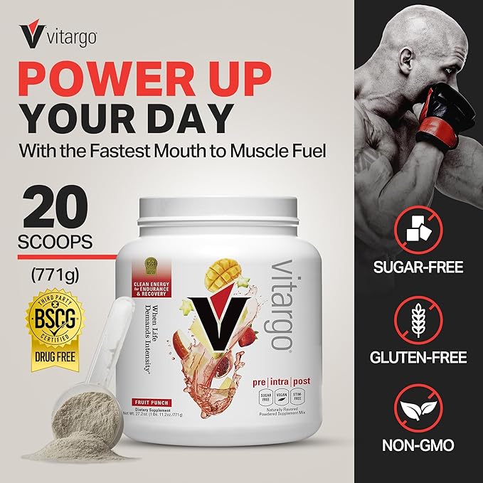 Vitargo Carbohydrate Powder, 2X Faster Muscle Glycogen Replenishment, 1.7 LB Fruit Punch, Pre, Intra & Post, Sugar-Free Complex Carb Powder for Recovery, Endurance & Muscle Gain, Made in USA