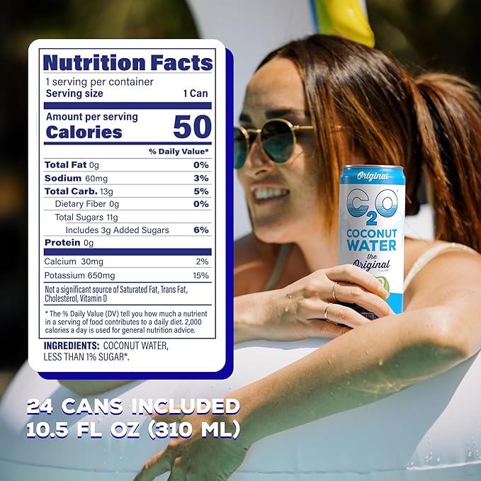 C2O - Coconut Water, The Original Flavor (24 Pack, 3 Boxes of 8) - Made with Fresh Coconut Water - Plant Based, Non GMO Canned Water - Natural Hydration, Electrolytes & Potassium - 24 Cans, 10.5 FL OZ