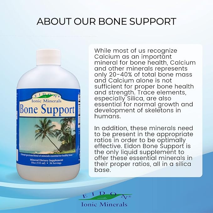 Eidon Ionic Minerals Bone Support Liquid Supplement - Ionic Trace Mineral Drops to add to Water for Bone Health, Calcium, Magnesium, Zinc, Manganese, Silica, Sulfur, Boron, Bioavailable - 18 oz