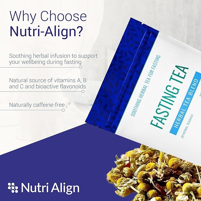 Nutri-Align Fasting Tea | 20 Herbal Tea Bags with Chamomile, Dandelion Root, Rosehips, Cinnamon Bark, Elderflower, Cardamom & Fenugreek | Caffeine Free Fasting Tea for Extended & Intermittent Fasting