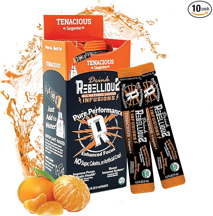 Tenacious Tangerine Organic Energy Drink Mix – No Sugar, Loaded with Antioxidants, L-Theanine, and Natural Caffeine – 10 Count