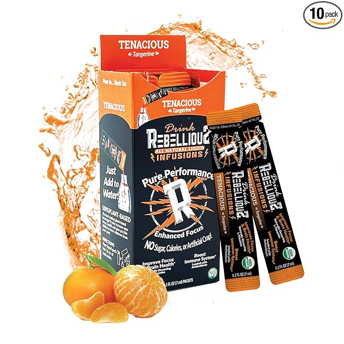 Tenacious Tangerine Organic Energy Drink Mix – No Sugar, Loaded with Antioxidants, L-Theanine, and Natural Caffeine – 10 Count