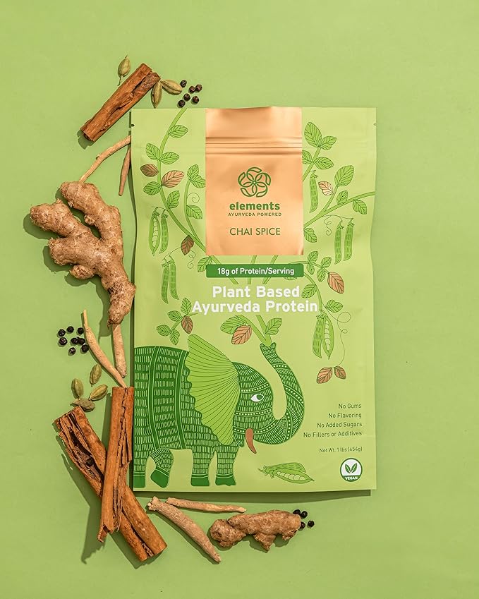 Elements Plant Based Vegan Protein Powder - Meal Replacement Shake Made from Pure Organic Yellow Peas with Chai Spice - Keto, Dairy Free, Soy Free, Paleo, and Non-GMO - 1lb Pack - 14 Servings