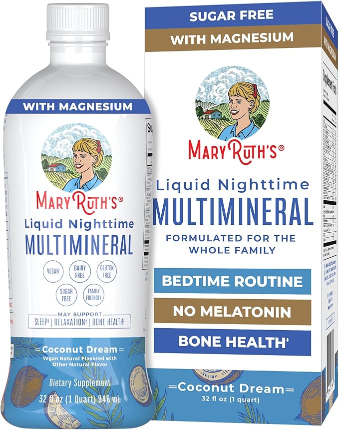 MaryRuth's Liquid Nighttime Multimineral | NO Melatonin | Bedtime Routine | Magnesium Citrate | Calcium | Zinc | Vitamin D3| Available in 4 Flavors | Vegan | Sugar Free | Gluten Free | 32 Oz
