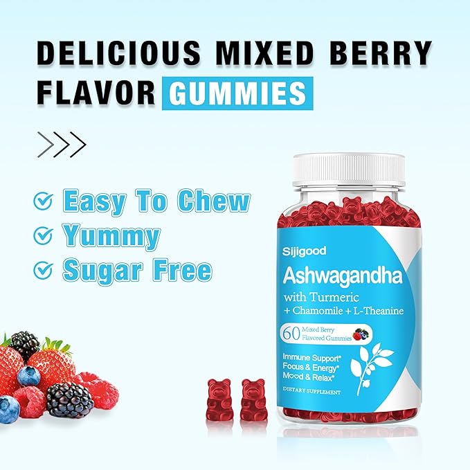 2 Pack Ashwagandha Gummies with L-theanine, Ashwa Root Supplement Gummy for Women Men, 120 Mixed Berry Flavored Gummies