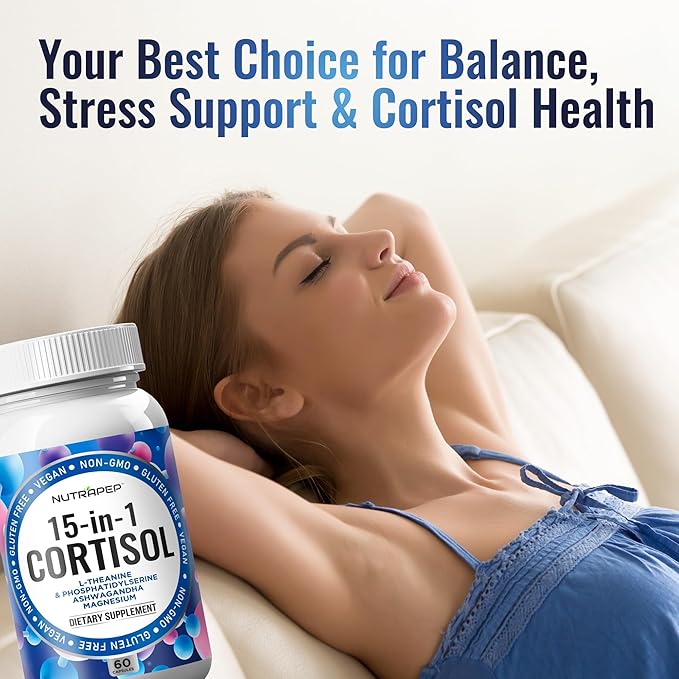Cortisol Detox Supplement Men Women - Reduce Lower Cortisol High Cortisol Reducer Blocker Control - Supports Stress Mood Rest Adrenal Calm Relax with Ashwagandha L-Theanine Magnesium