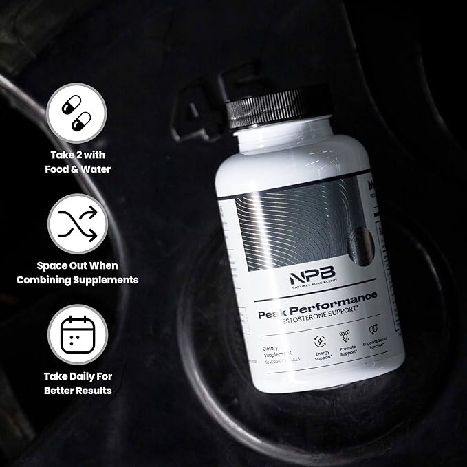 Nature's Pure Blend Peak Performance – Testosterone Supplement for Men with D-Aspartic Acid, Ashwagandha & DIM – Mens Prostate Health Support, Muscle Strength & Energy – Prostate Supplement