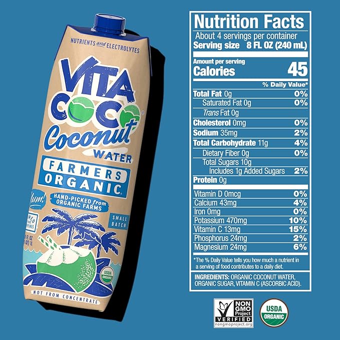 VITA COCO Organic Coconut Water, 33.8 FZ (Pack of 4)
