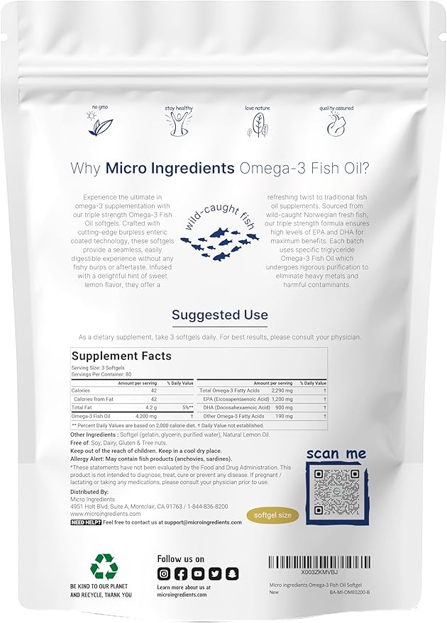 Micro Ingredients Omega-3 Fish Oil 4,200mg & Bundle Pack & Vitamin D3 5,000 IU Bundle Pack | Wild-Caught Fish, Lemon Flavored, Burpless | Vitamin D as Cholecalciferol