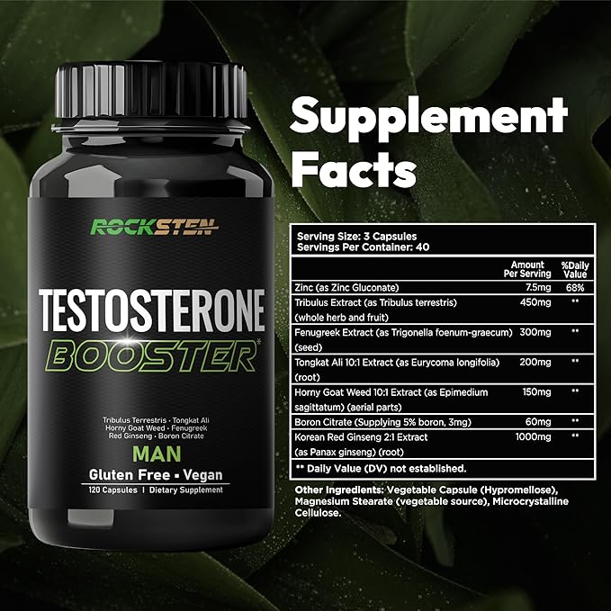 Testosterone Booster Men Supplement - Male Enhancing Support with Tribulus Terrestris Tongkat Ali Fenugreek - Stamina Energy Test Boost Capsules for Muscle Growth Body Building Workout