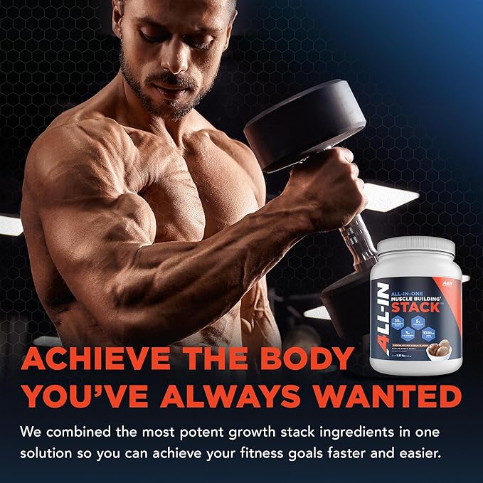 All-in-One Muscle Building Stack - Chocolate Whey Protein Isolate, Creatine Monohydrate, HMB, and L-Glutamine, 4 Products in one, Nothing Artificial, 30 Servings