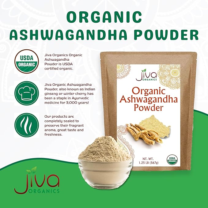 Jiva Organics Ashwagandha Root Powder 1.25 Pound (20oz) - Raw, Pure, Non-GMO, Lab Tested