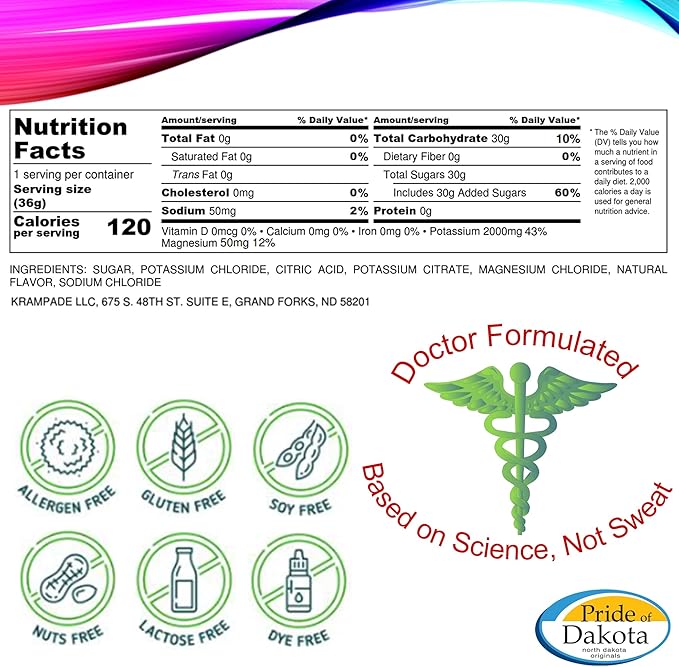 Potassium Magnesium Supplement Electrolytes Powder - 50 mg Mag + 2000 mg K, >2X More Than Coconut Water | Cramp Relief | Hydration Packets