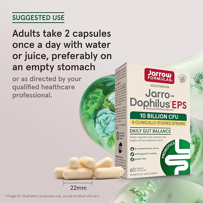 Jarrow Formulas Probiotics 10 Billion CFU - Probiotic Supplement Capsules for Gut Health for Women and Men, 60 Veggie Capsules, Up to 30 Days