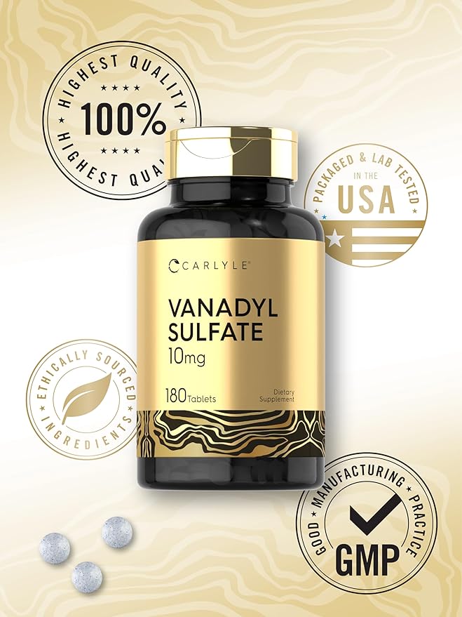 Carlyle Vanadyl Sulfate 10mg | 180 Tablet Capsules | with Chromium Picolinate | Vegetarian, Non-GMO, Gluten Free Supplement