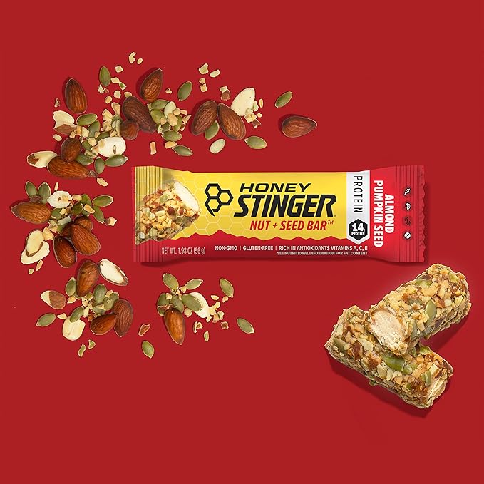 Honey Stinger Nut + Seed Bar | Almond Pumpkin Seed | Protein Packed Food for Exercise, Endurance, Performance and Recovery | Sports Nutrition Snack Bar for Home & Gym, Post Workout | Box of 12