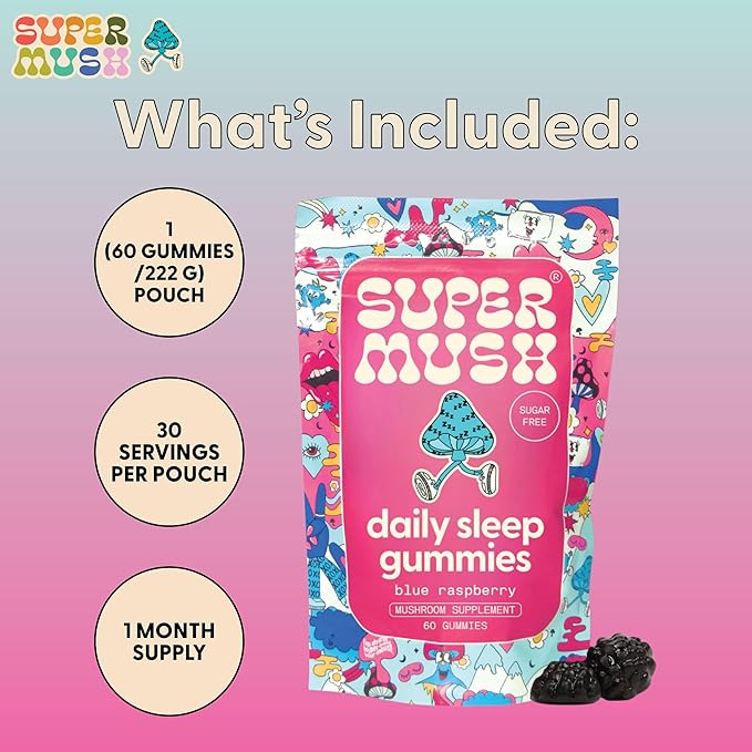 Sleep Gummies for Adults - Mushroom Supplement with Magnesium Citrate, L-Theanine, Chaga, Reishi & Chamomile for Deep Sleep, REM & Detox - Vegan & Sugar-Free - 60 Gummies (30 Servings)