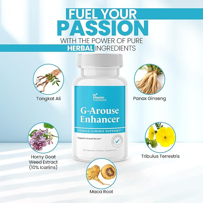 DR VITAMIN SOLUTIONS G-Arouse Enhancer for Female | Libido Booster for Women | Fast Acting Formula w/Horny Goat Weed, Maca Root, Tongkat Ali & Tribulus | Female Libido Booster for Energy, 60 Capsules