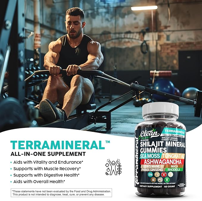 Terramineral Shilajit Gummies with Irish Sea Moss Tongkat Ali Ashwagandha Lion's Mane MACA Panax Ginseng Rhodiola & Cordyceps by Clean Nutra (1)