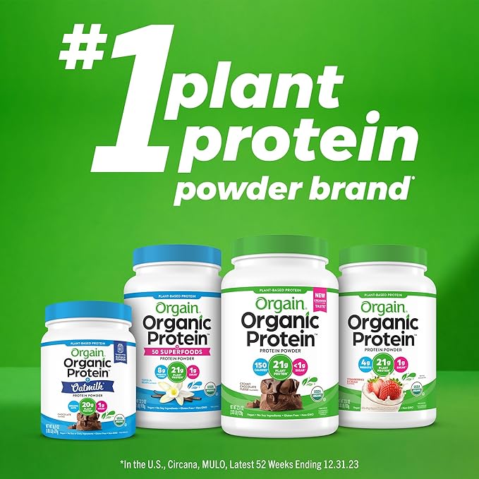 Orgain Organic Vegan Protein Powder, Cookies 'n Cream - 21g of Plant Based Protein, Low Net Carbs, Gluten Free, Lactose Free, No Sugar Added, Soy Free, Kosher, Non-GMO, 2.03 Lb
