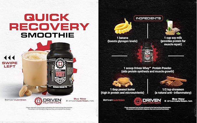 Driven WHEY- Grass Fed Whey Protein Powder: Delicious, Clean Protein Shake- Improve Muscle Recovery with 23 Grams of Protein with Added BCAA and Digestive Enzymes (2 lb, Cinnamon Roll)