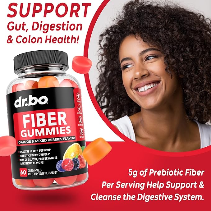 Fiber Gummies for Adults & Kids - Tasty Gummy Prebiotic Fiber Supplement, Max Digestive Gut Health Supplements for Women & Men - Daily Cleanse High Chicory Root Inulin Prebiotics - 60 Chewable Gummies