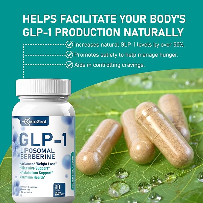 GLP-1 Weight Loss Supplement - 15-in-1 GLP1 Booster for Weight Management Appetite Suppressant Fat Burn for Women Men - with Liposomal Berberine HCl Bitter Melon Citrus Bergamot Fenugreek Seed