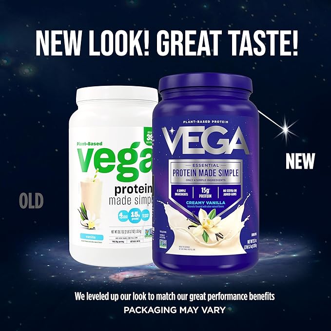 Vega Protein Made Simple Protein Powder, Vanilla - Stevia Free, Vegan, Plant Based, Healthy, Gluten Free, Pea Protein for Women and Men, 2.2 lbs (Packaging May Vary)
