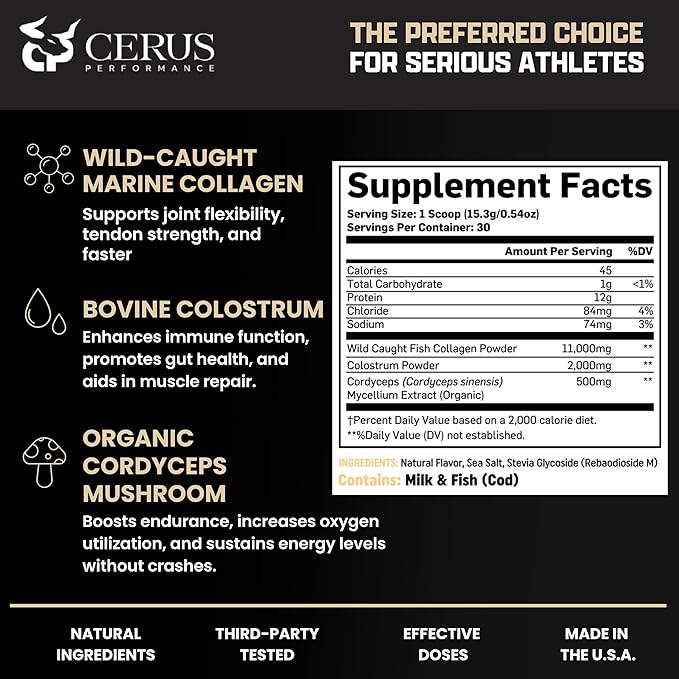 Cerus Performance Renew Premium Athletic Blend – Enhance Performance, Boost Recovery, Support Joint Health & Stamina – Ideal for Athletes & Strength Trainers, 30 Servings