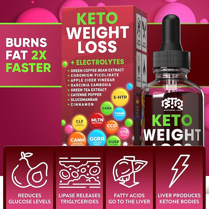 Keto Weight Loss Diet Drops, Natural Appetite Suppressant, Fat Burner for Women and Men with Apple Cider, Green Coffee Bean Extract, Cinnamon, Cayenne Pepper Metabolism Booster