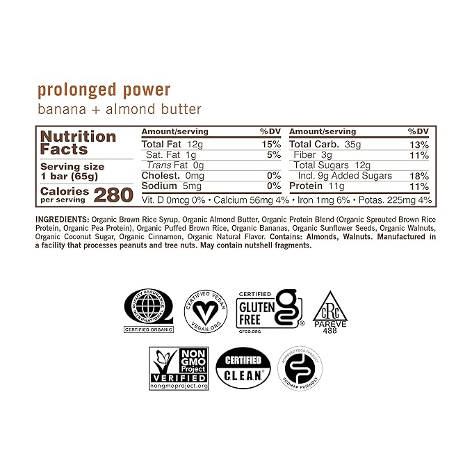 GoMacro MacroBar Organic Vegan Protein Bars - Banana + Almond Butter, (2.3 Ounce Bars, 12 Count)