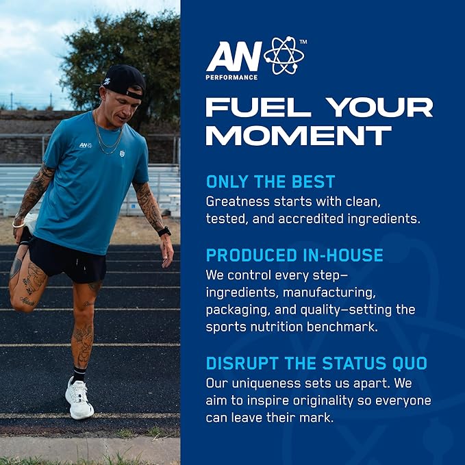 AN Performance Pre-Workout Powder Supplement for Men & Women | Energy Drink Mix with 300mg Caffeine + Beta Alanine + Citrulline | Third-Party Tested | Blue Razz | 30 Servings