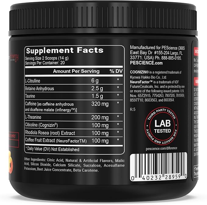 PEScience Prolific Energy Pre Workout – L Citrulline for Nitric Oxide, Rhodiola & CDP Choline Nootropic for Focus – Preworkout for Men & Women – 40 Scoops, Guava Pineapple Punch