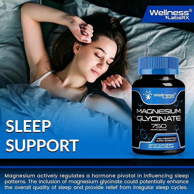 Magnesium Glycinate Capsules - 750mg | 120 Count, Magnesium Supplement for Women and Men - Pure Complex Glicinato De Magnesio, High Absorption, Heart Health, Sleep Supplement - 2 Packs