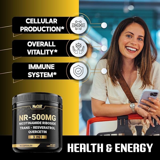 NAD+ Supplement with Nicotinamide Riboside, Resveratrol, Quercetin - 90 Count - 90 Days Supply