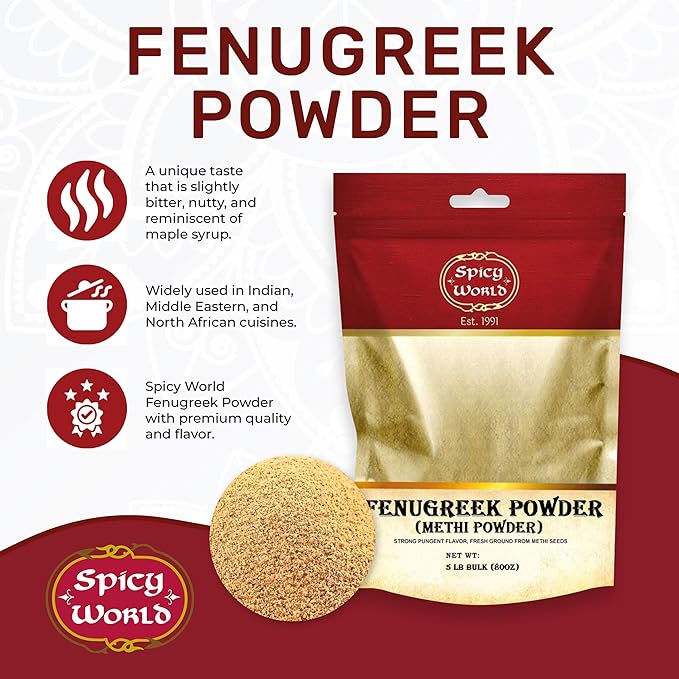 Spicy World Fenugreek Seed Powder 5 Pound Bulk Bag - Ground Methi Seeds, Natural Indian Spice
